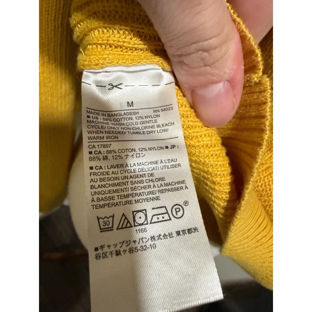 Banana Republic Cowl Neck Sweater Women Medium Mustard Yellow Cotton Knit HOL17